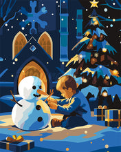 Load image into Gallery viewer, Paint by numbers kit for adults Winter Night Boy and Snowman Figured&#39;Art UK