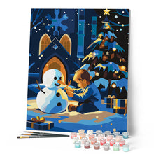 Load image into Gallery viewer, Winter Night Boy and Snowman