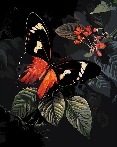 Paint by numbers kit for adults Moneta Longwing Butterfly and Foliage Figured'Art UK