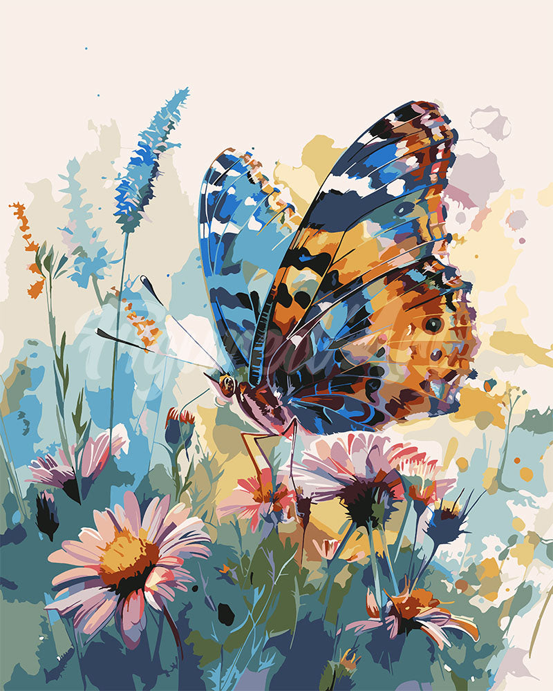 Paint by numbers kit for adults Butterfly and Flowers Figured'Art UK