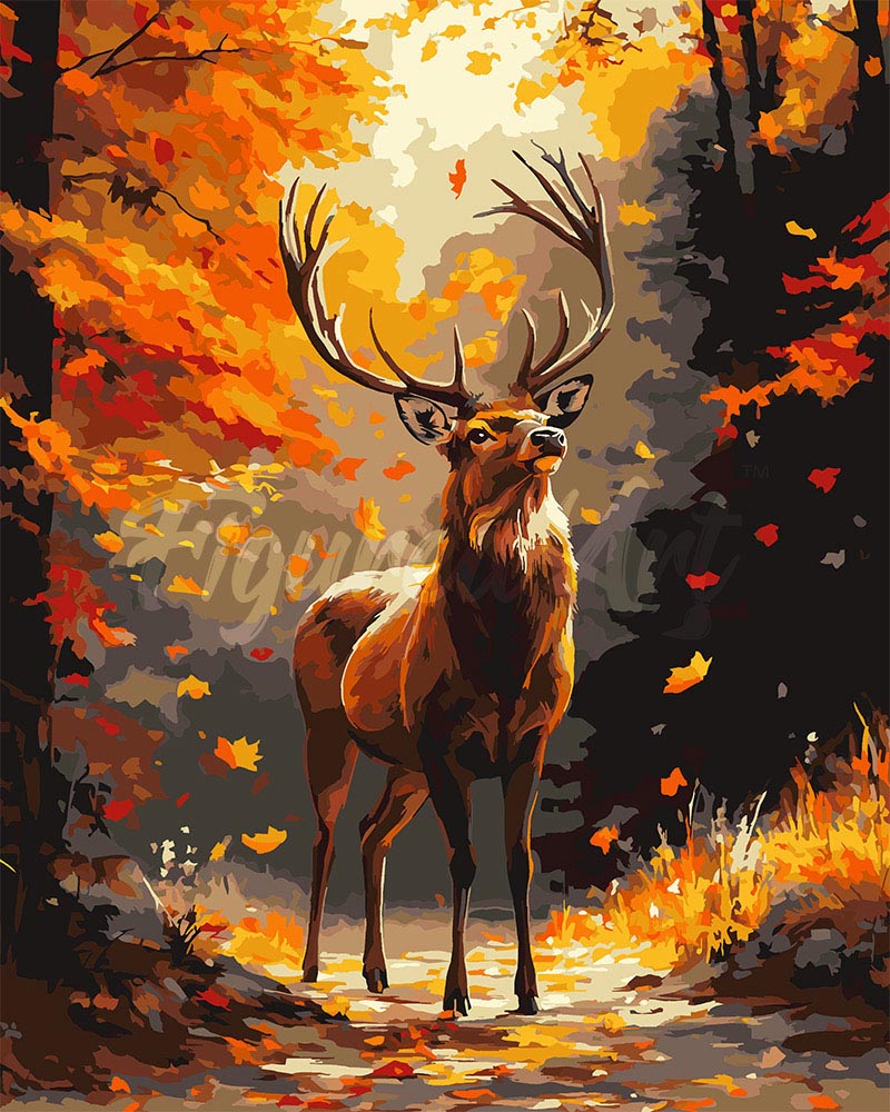 Paint by numbers kit for adults Majestic Stag in Autumn Figured'Art UK