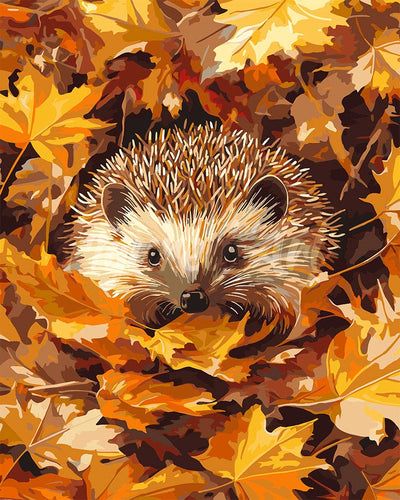 Paint by numbers kit for adults Hedgehog in Autumn Leaves Figured'Art UK