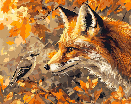 Paint by numbers kit for adults Fox and Bird in Autumn Figured'Art UK