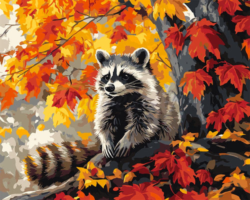 Paint by numbers kit for adults Autumn Raccoon Figured'Art UK