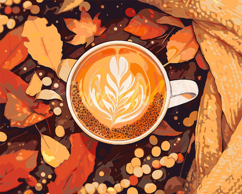 Paint by numbers kit for adults Cosy Autumn Latte Figured'Art UK