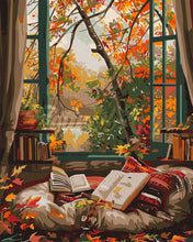 Load image into Gallery viewer, Paint by numbers kit for adults Cosy Autumn Reading Figured&#39;Art UK