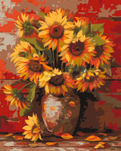 Load image into Gallery viewer, Paint by numbers kit for adults Autumn Sunflowers Vase Figured&#39;Art UK