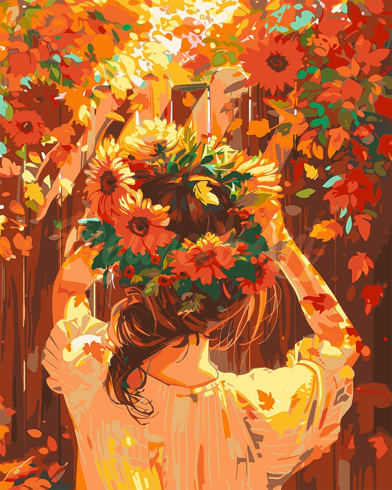 Paint by Numbers for adults UK - Girl with Autumn Wreath – Figured'Art