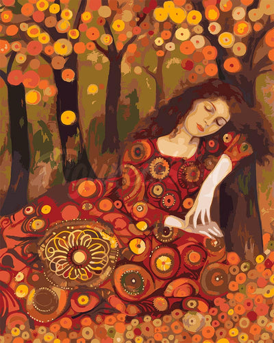 Paint by numbers kit for adults Klimt-inspired Autumn Lady Figured'Art UK