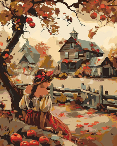 Paint by numbers kit for adults Vintage Country Girl in Autumn Figured'Art UK