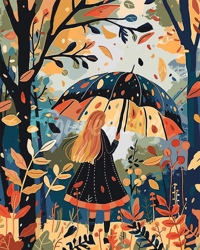 Paint by numbers kit for adults Girl with Umbrella in Autumn Figured'Art UK