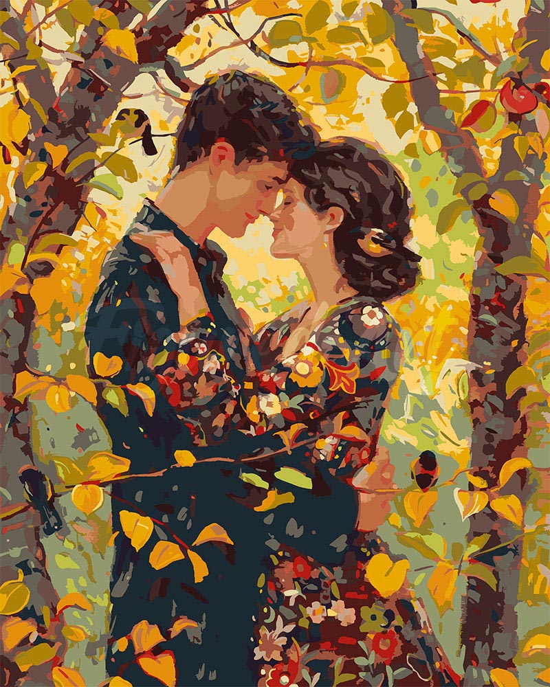 Paint by numbers kit for adults Klimt-inspired Autumn Embrace Figured'Art UK