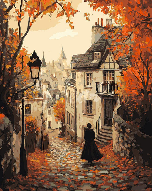グラフィックアート Biwako360 °(autumn) Paint by Numbers for adults UK - Old Town Autumn Walk