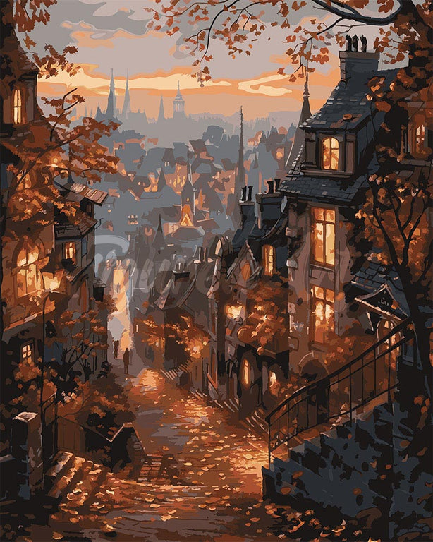 Paint by Numbers for adults UK - Old Town Autumn Street