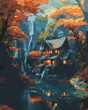 Load image into Gallery viewer, Paint by numbers kit for adults Autumn Cabin by Waterfall Figured&#39;Art UK