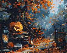 Load image into Gallery viewer, Paint by numbers kit for adults Haunted Autumn Gate Figured&#39;Art UK