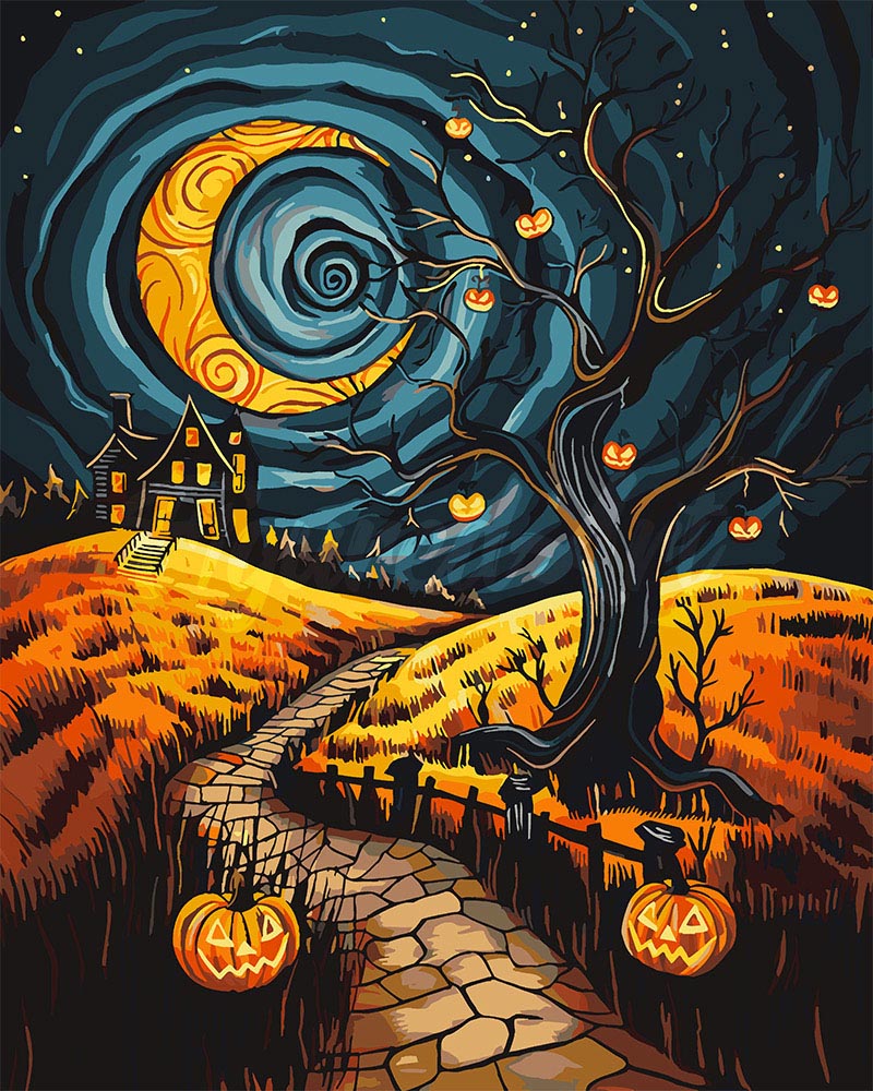 Paint by numbers kit for adults Spooky Moonlit Path Figured'Art UK