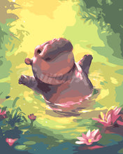 Load image into Gallery viewer, Paint by numbers kit for adults Swimming Hippo Figured&#39;Art UK