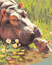 Load image into Gallery viewer, Paint by numbers kit for adults Baby Hippo Kissing Mum Figured&#39;Art UK