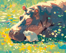 Load image into Gallery viewer, Paint by numbers kit for adults Baby Hippo and Mum Figured&#39;Art UK