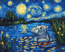 Load image into Gallery viewer, Paint by numbers kit for adults Hippo in the Starry Night Figured&#39;Art UK