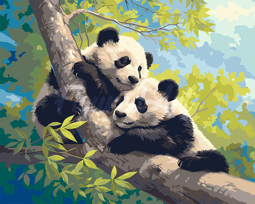 Paint by numbers kit for adults Pandas on a Branch Figured'Art UK