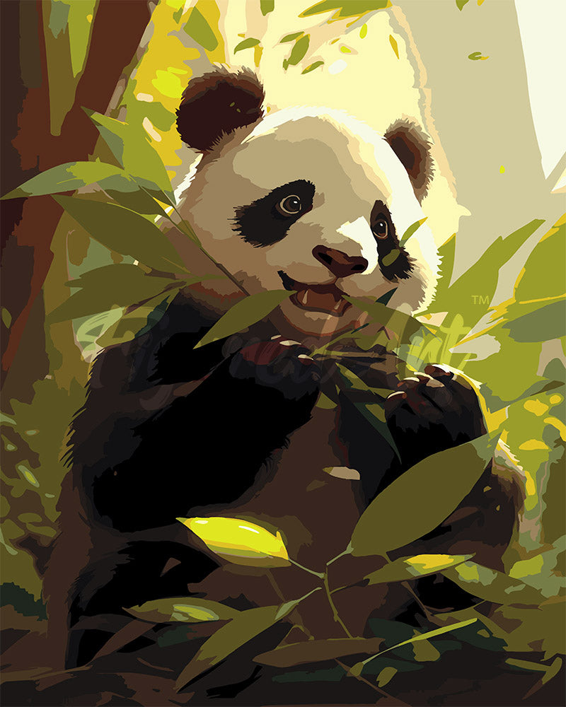 Paint by numbers kit for adults Panda Munching Figured'Art UK