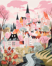 Load image into Gallery viewer, Paint by numbers kit for adults Pink Enchanted Village Figured'Art UK
