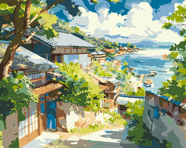 Paint by Numbers for adults UK - Seaside Village in Japan