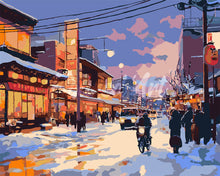 Load image into Gallery viewer, Paint by numbers kit for adults Retro Japan Winter Street Figured'Art UK