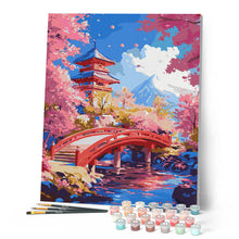 Load image into Gallery viewer, Red Bridge and Cherry Blossoms