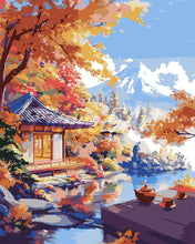 Load image into Gallery viewer, Paint by numbers kit for adults Autumn Tea House by the Lake Figured'Art UK