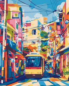 Paint by numbers kit for adults Tokyo City Bus Figured'Art UK