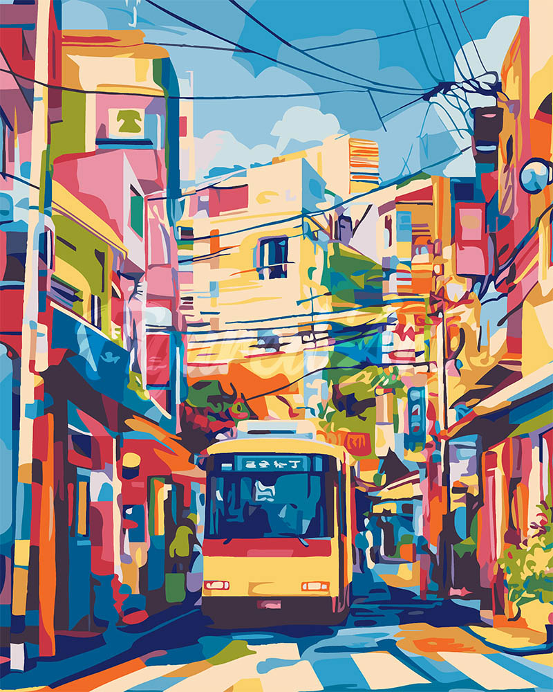 Paint by numbers kit for adults Tokyo City Bus Figured'Art UK