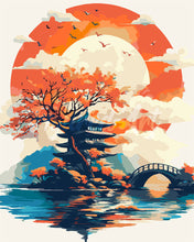 Load image into Gallery viewer, Paint by numbers kit for adults Pagoda Under the Rising Sun Figured'Art UK