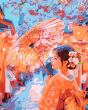 Load image into Gallery viewer, Paint by numbers kit for adults Kimono Girl on Sakura Street Figured'Art UK