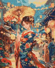 Load image into Gallery viewer, Paint by numbers kit for adults Kimono Girl at Lantern Festival Figured'Art UK