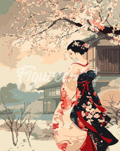 Load image into Gallery viewer, Paint by numbers kit for adults Vintage Winter Geisha Scene Figured'Art UK