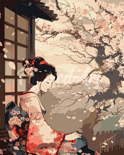 Load image into Gallery viewer, Paint by numbers kit for adults Vintage Kimono Lady and Sakura Figured'Art UK