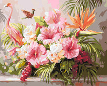 Load image into Gallery viewer, Paint by numbers kit for adults Hibiscus and Flamingo Figured'Art UK