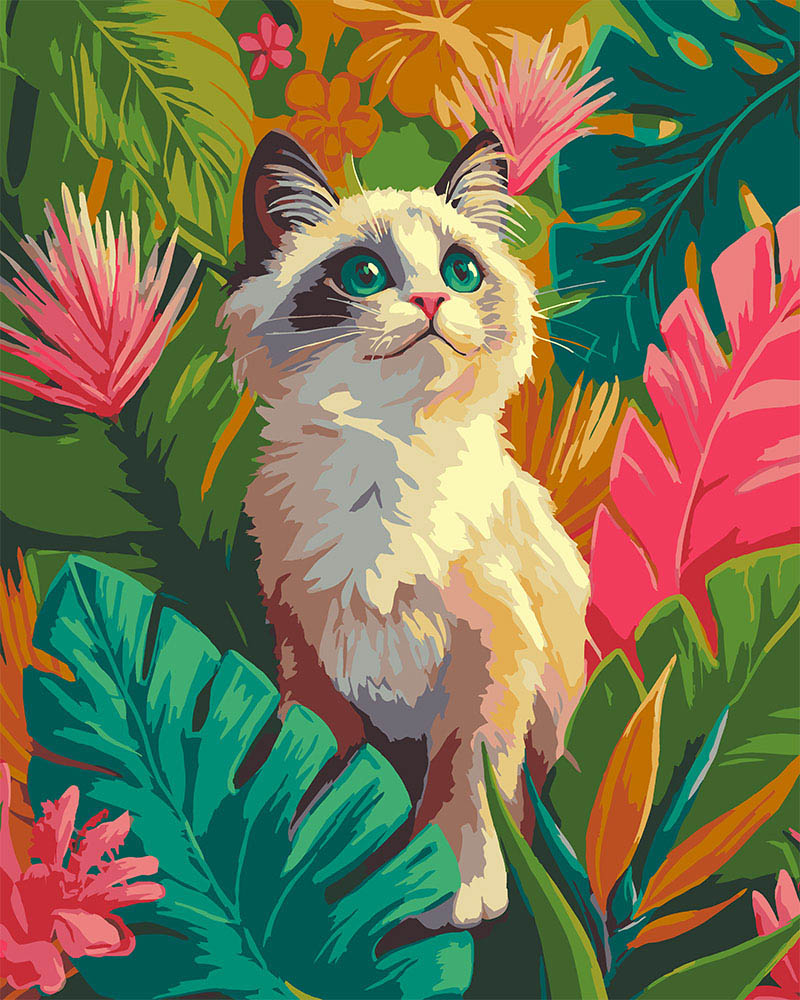 Paint by numbers kit for adults Ragdoll Kitten in Jungle Figured'Art UK