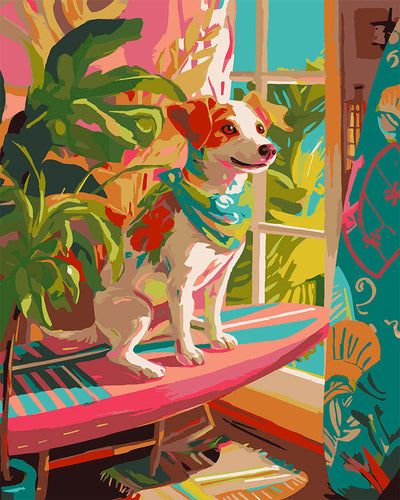 Paint by numbers kit for adults Surf-Loving Dog Figured'Art UK
