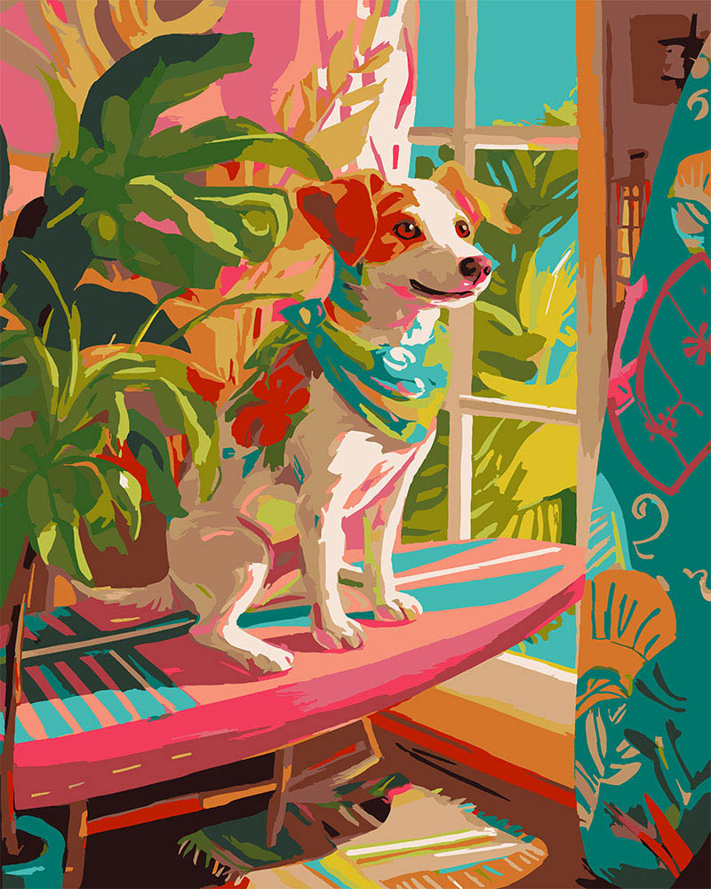 Paint by numbers kit for adults Surf-Loving Dog Figured'Art UK