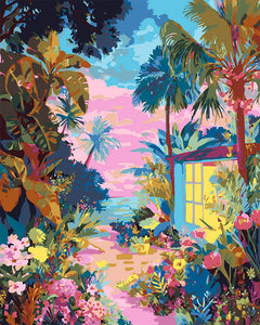 Paint by numbers kit for adults Tropical Back Garden Figured'Art UK