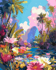 Paint by numbers kit for adults Tropical Lake Figured'Art UK