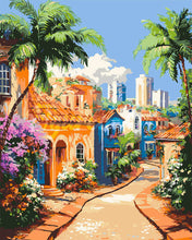 Load image into Gallery viewer, Paint by numbers kit for adults Tropical Hillside Town Figured'Art UK