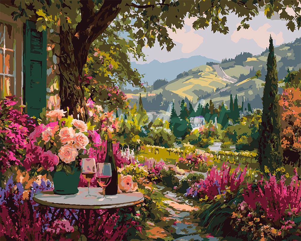 Paint by numbers kit for adults Wine by the Garden Figured'Art UK