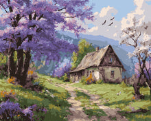 Load image into Gallery viewer, Paint by numbers kit for adults Cottage on Jacaranda Way Figured'Art UK