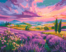 Load image into Gallery viewer, Paint by numbers kit for adults Lavender Hills at Sunset Figured'Art UK