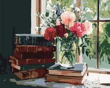 Load image into Gallery viewer, Paint by numbers kit for adults Vintage Books and Blooms Figured'Art UK